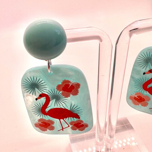 Blue Flamingo Earrings - Summer Earrings - Vacation Earrings - Picture 2 of 10